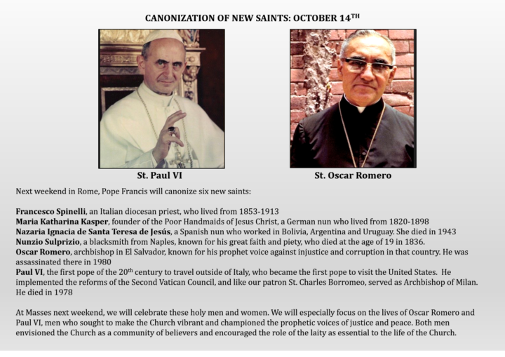 Canonization of New Saints: October 14th